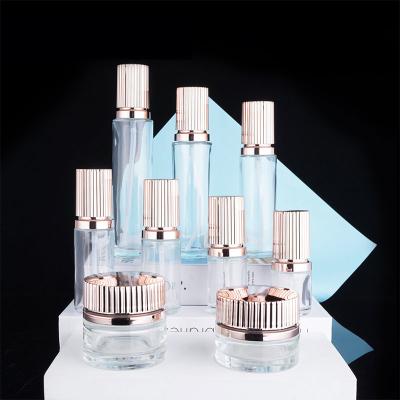 China Skincare Packaging 30g 50g 100ml Luxury Round Square Cream Cosmetic  Glass Bottle  Glass Pump Lotion Skincare Bottle for sale