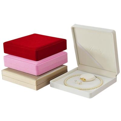 China Wire cloth pearl necklace box bracelet earrings suit box pu leather jewelry jewelry packaging box for sale