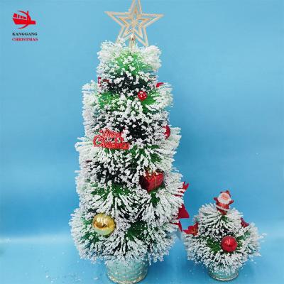 China Christamas Decoration KangGang Christmas Decoration Snowy Christmas Tree Desktop PE PVC Small Flocked Potted Christmas Tree For Home And Landscape for sale