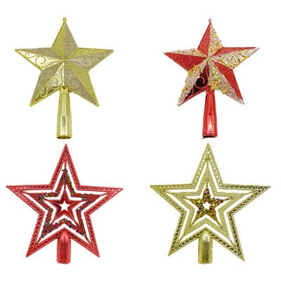 China 2021 Best Selling Eco-Friendly Christmas Red Gold Christmas Tree Decoration Plastic Glitter Hollow Small Topper Star Of Bethlehem for sale