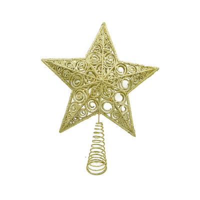 China Styies Eco-friendly Wholesale Variety Custom Christmas Ornament Glitter Gold Color Powder Glitter Christmas Tree Multiple Star Topper With Spring for sale