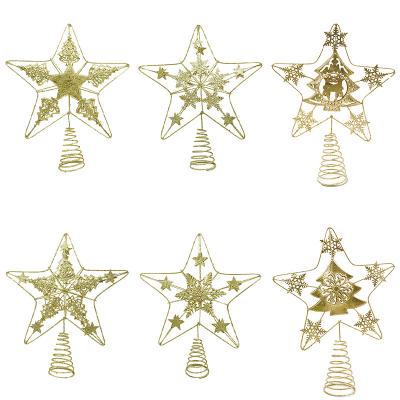 China Eco-Friendly High Quality Gold Sparkle Xmas Metal Snowflakes Embellishment Christmas Tree Topper Star Decorations for sale