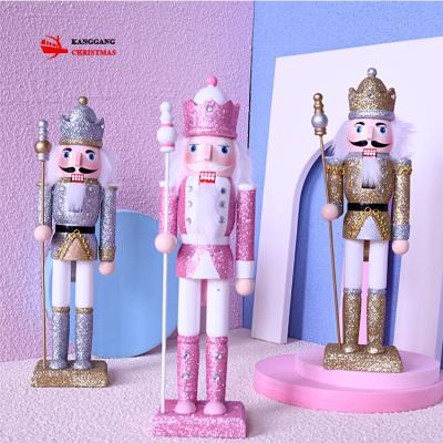 China Festival Stuff 30cm European Style 12inch Nutcracker King Soldier Luxury Shiny Cartoon Wooden Christmas Decoration Gift Nutcracker for sale