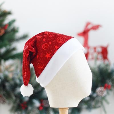 China In Stock Sublimation Christmas Decoration 2021 Supplies Novelty Glitter Cloth Gold Christmas Fine Flashing Hat for sale