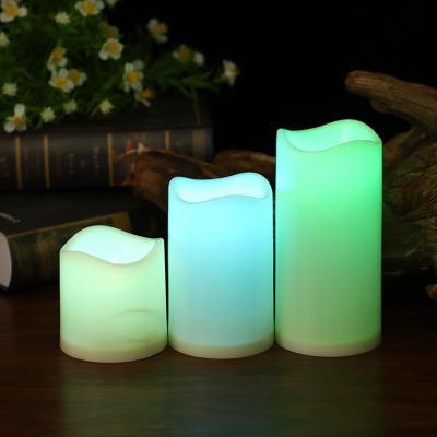 China Home Decoration KangGang Christmas Decoration Diameter 7.5CM Colorful Light Flameless Candle LED Remote Control Electronic Candle 3 Piece Set for sale