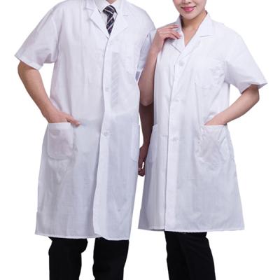 China New Summer 100% Polyester Twill Fabric Hospital Doctor Technician Work Wear Hospital Medical Lab Coat White Uniform for sale