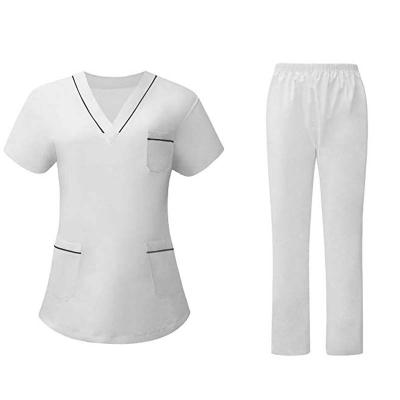 China Wholesale 100% Polyester Hospital Nurse Uniform Men Women Shorts Sleeve V-Neck Top and Pant Hospital Caregiver Working Uniform Set for sale