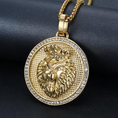 China Hip Hop Hip Hop Style 18K Gold CZ Diamond Gold Lion Charm Roaring Lion Head Pendant for sale