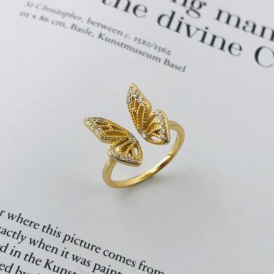 China Trendy Opening Hollow Ring Diamond Butterfly Fashion Adjustable Ring for sale