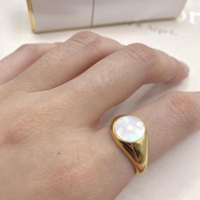 China White Pearl Gold Ring Signet Forefinger Dome Statement Ring from TRENDY/Vintage for sale