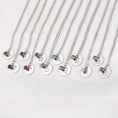 China Stainless Steel Birthstone Constellation Astrology Charm Necklace Casual/Sporting Lucky Women for sale