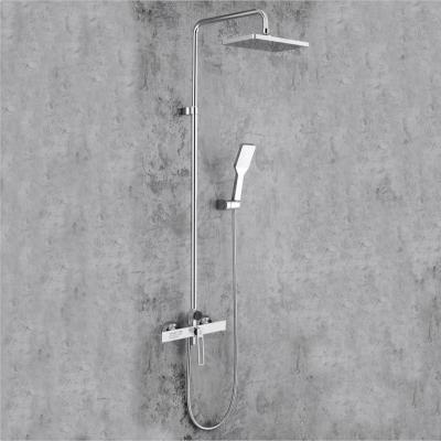 China With Sliding Bar Bathroom Rain Shower Set Modern Wall Mounted Square Brass Rainfall Mixer Shower Set With Hand Held for sale