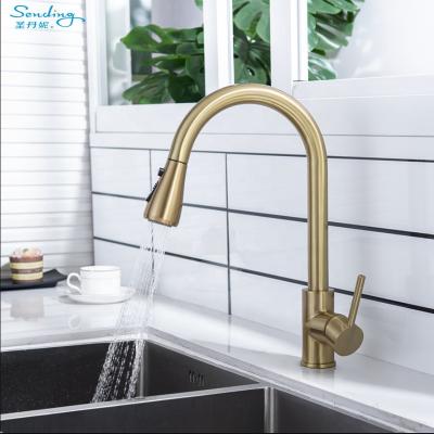 China Pull Out Kitchen Faucet Gold Stainless Steel Spring Faucet Kitchen Faucet Water Mixer Hot And Cold Spray Mixer for sale