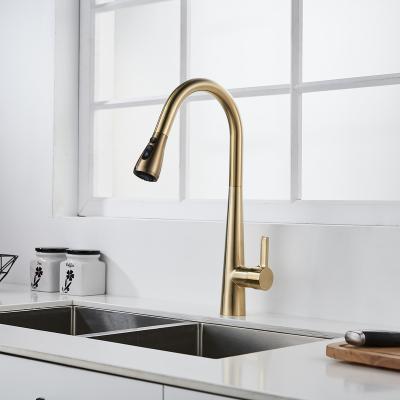 China Modern Brushed Thermostatic Faucets Gold 360 Rotation Pull Out Kitchen Sink Water Taps Swivel Spout Single Handle Mixer Tap for sale