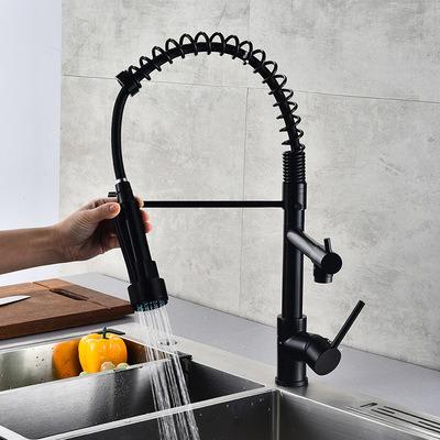 China Can Be OEM 2021 New Style Brass Rotated Black Pull Out Mixing Spring Pull Down 3 Way Kitchen Faucet With Sprayer for sale