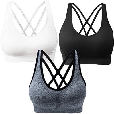 China Activewear Breathable Fitness Padded Bras Wholesale Gym Apparel Strap Running Yoga Tops Cross Back Sport Bra For Women for sale