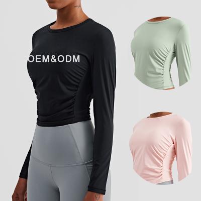 China Wholesale Breathable Fitness Clothing Round Neck Women Long Sleeve Tops High Stretch Yoga Gym Shirt Custom Sportswear For Women for sale