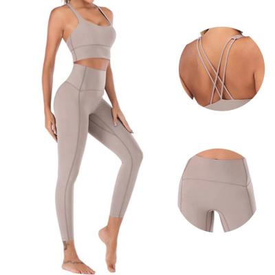 China Breathable Custom Sports Wear Women Sweat Suits High Waist Yoga Workout Leggings Bra Set 2 Piece Gym Fitness Sets for sale