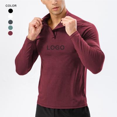 China Running Clothing Custom QUICK DRY Mens Workout Shirt Fitness Gym Men Tops With Zipper Long Sleeve Sports Quick Dry T-Shirt for sale