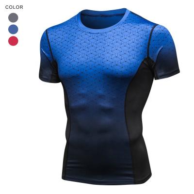 China QUICK DRY Men's Fitness Workout Gradient Short Sleeve Clothing Printing Quick Dry T Shirt Men Tops Stretch Sport T-shirt for sale