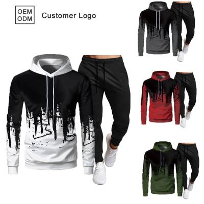 China Breathable Wholesale Sports Wear 2 Pieces Set Print Tracksuit Hoodies Pants Active Winter Wear Sweatshirt Men Hooded Joggers Suits Set for sale