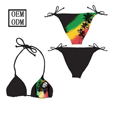 China Breathable Wholesale Custom Made African Beach Wear Swimwear Sets Weed Swimwear G - String Bikini and Leaf Print Two Piece Swimsuit for sale