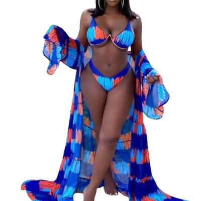 China 3 Piece African Swimwear Custom Women Bathingsuits 2021 Breathable Bikini Swimwear With Cover Up And Fashionable African Swimwear Swimwear for sale