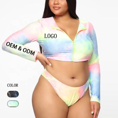 China Wholesale Breathable S-5XL 2 Piece Swimsuit 2021 High Waist Plus Size Swimwear And Zipper Long Sleeve Bikini Set Custom Made for sale