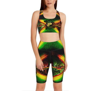 China 2021 QUICK DRY Jamaican Flag King Rasta Lion Clothing Outfit 2 Piece Workout Set Gym Fitness Sets And Yoga Shorts Set Suits For Women for sale