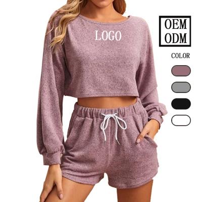 China Custom Wholesale Breathable Gym Fitness Sets Fashionable Women's Simple Clothing 2021 Crop Top Sweatshirt And Casual Running Shorts Set for sale