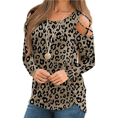 China New Arrivals Breathable Womens Clothing Wholesale Custom Leopard Print Long Sleeve T Shirt Off The Shoulder Ladies Blouses 2021 for sale