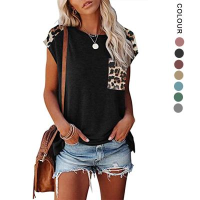 China Wholesale Breathable Summer Clothes Women Tops Casual Shorts Sheath Basic Loose T-shirts With Pocket Main Solid Color Leopard 2021 for sale