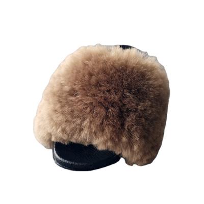 China Anti-odor Custom Color Real Long Hair Fluffy Sheep Fur Slides for sale