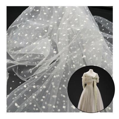 China Breathable 2022 New Home Textile Flock Print Tulle Polka Dot Flocked Net Mesh Lace Fabric for sale