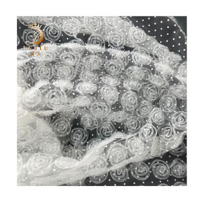 China Breathable Good Texture Fashion Flocked Fabric Flower Net Polka Dot Latest For Garment for sale