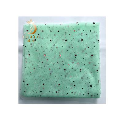 China Fujiu 2022 New Design Breathable Sequin Fabric Pale Green Tulle Mesh Fabric #801 for sale