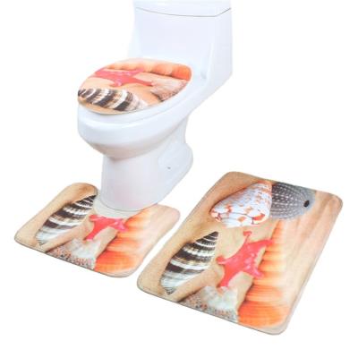 China Non-slip Hot Selling Design Toilet Floor Digital Printed Mat 3 Pieces Rug Set Bathroom Cover Set Bathroom for sale