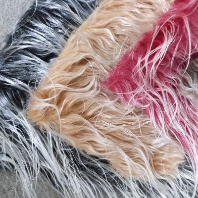 China Wholesale Auto Upholstery Blue Bunchy Soft Pile Long Long Curly Upholstery Plush Faux Fur Fabric for sale