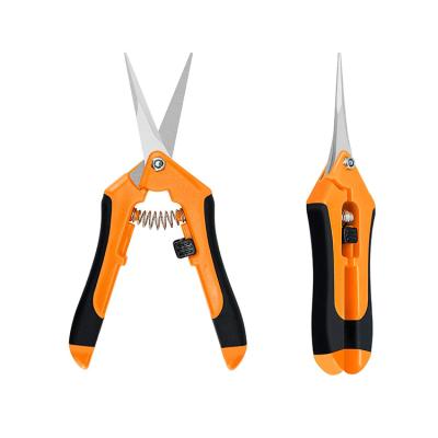 China Green Spring Shaft Bypass Garden Scissors Anti-Slip Grip Curved Handle Lifted Professional Gardening Shears for sale