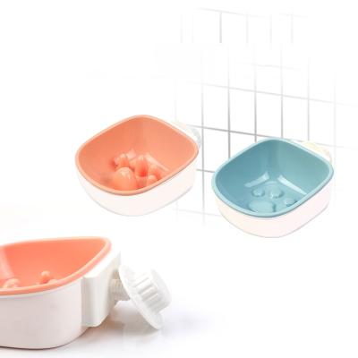 China New Viable Pink Gray Footprints Hanging Dog Cat Plastic Fixed Water Food Pet Bowl for sale