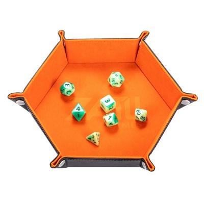 China Wholesale Portable Folding Die Holder Factory Hexagon DND Leather Dice Tray For Travel for sale