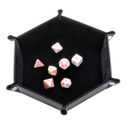 China Carve Stand Wholesale PU Leather Hexagon Folding Velvet Rolling Carve Tray With Brass Snaps for sale