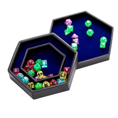 China Die Cut Holder New Style 2 in 1 Hexagon Storage Dies Tray DND Leather Dice Holder with Lid for sale