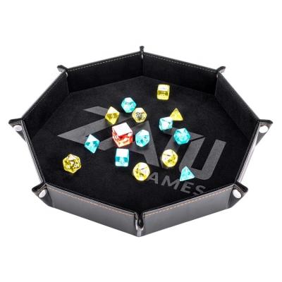 China Good Quality Brass Die Holder Dice Game Accessories Snaps Folding Leather Octagonal Dice Tray for sale