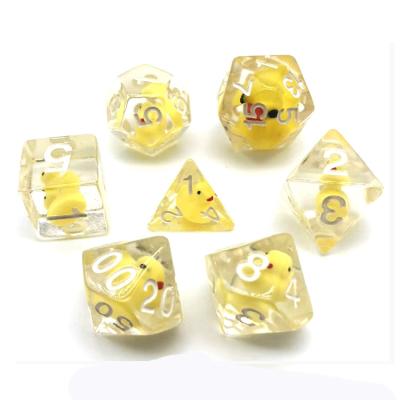 China Polyhedral Dies Set 7pcs Light Customization Edge D6 D20 Resin Liquid Core RPG Dies Set With Duck Inside for sale