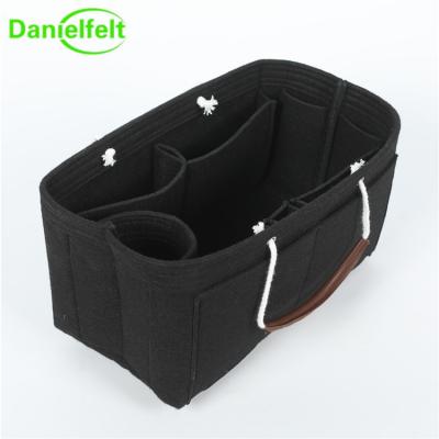 China Custom Size Eco-Friendly Portable Multi Pocket Felt Organizer Insert Felt Bag Organizer With PU Handle for sale