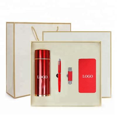 China Custom Business Gift Pen USB Memory Power Bank Vacuum Cup Four Pieces Gift Set for sale