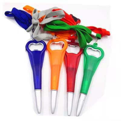 China Pen Factory promotional price cheap advertising plastic ballpoint pen with bottle opener and lanyard for sale