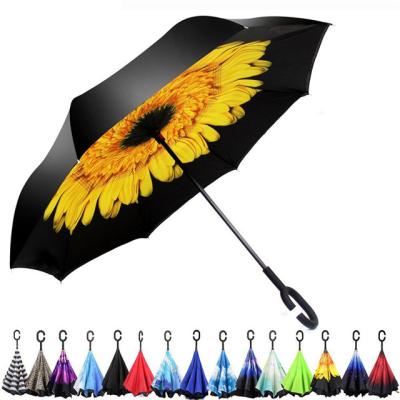 China Double Swivel Design C Shape Inverted Reverse Umbrella By Creative Handle With Logo Printing for sale