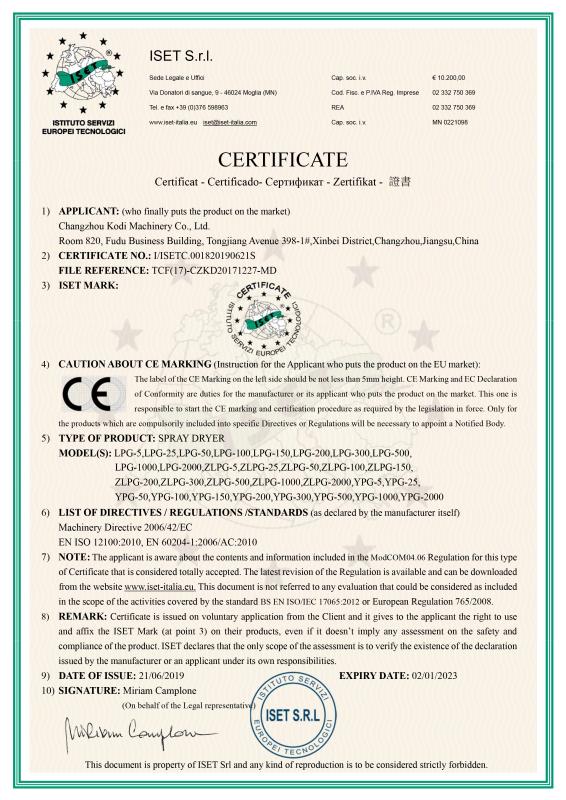 CE - Changzhou Kodi Machinery Co., Ltd.